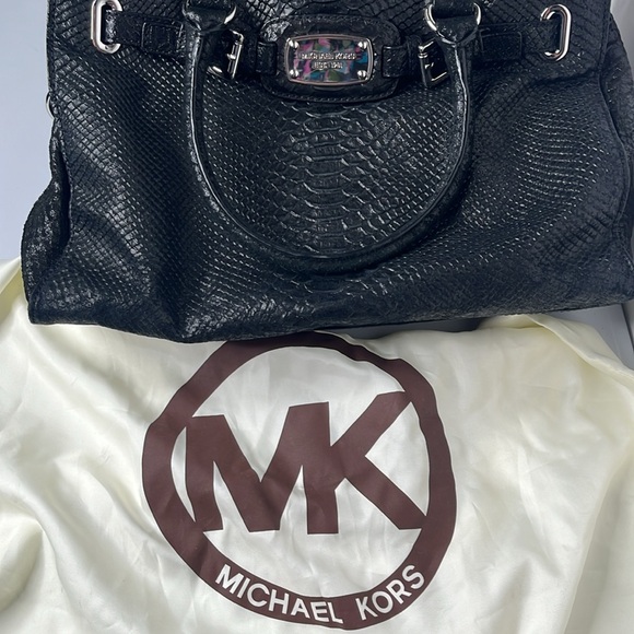 Michael Kors Black Leather Snakeskin Hamilton Bag EUC with Dust Bag - Picture 8 of 14